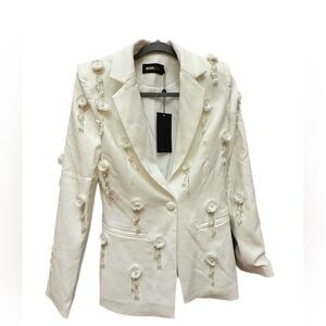 Fashion Nova Mila Floral Embellished White Blazer